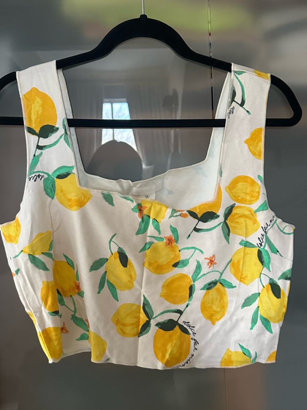 H&M White Lemon-Print Crop Tank Top with Yellow & Green